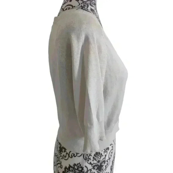 Maggy London Cardigan Preppy Academic Women Med Twee Dainty Silk V Neck Cream - Picture 4 of 10